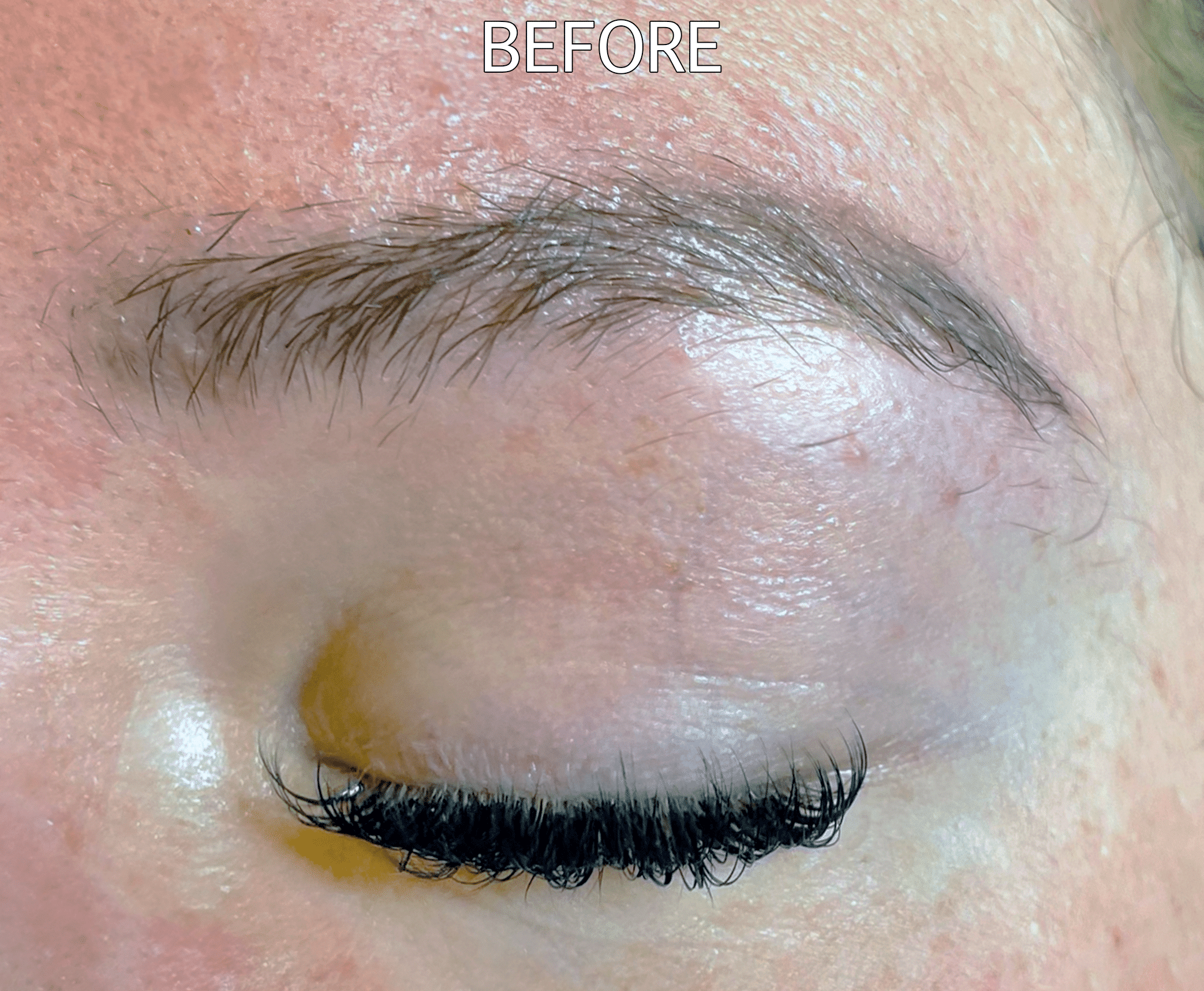 Brows before a Brow Lamination service has been completed