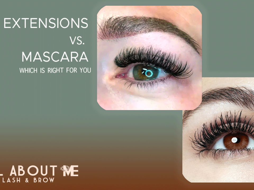 Branded image comparing lash extensions vs mascara