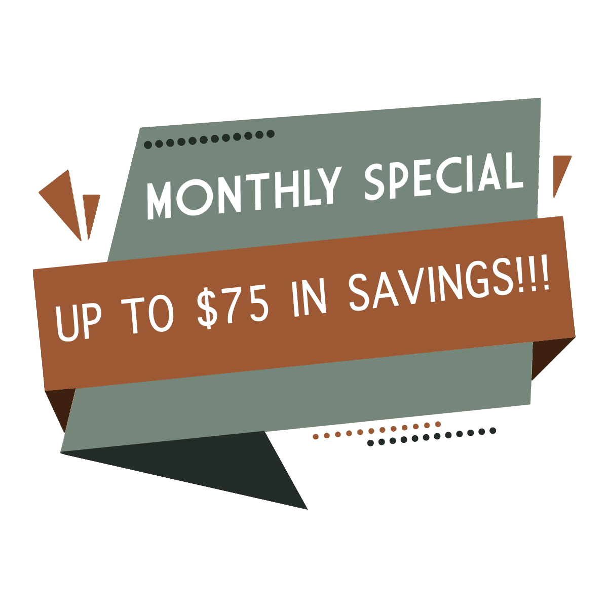 May Monthly Specials banner featuring up to $75 off